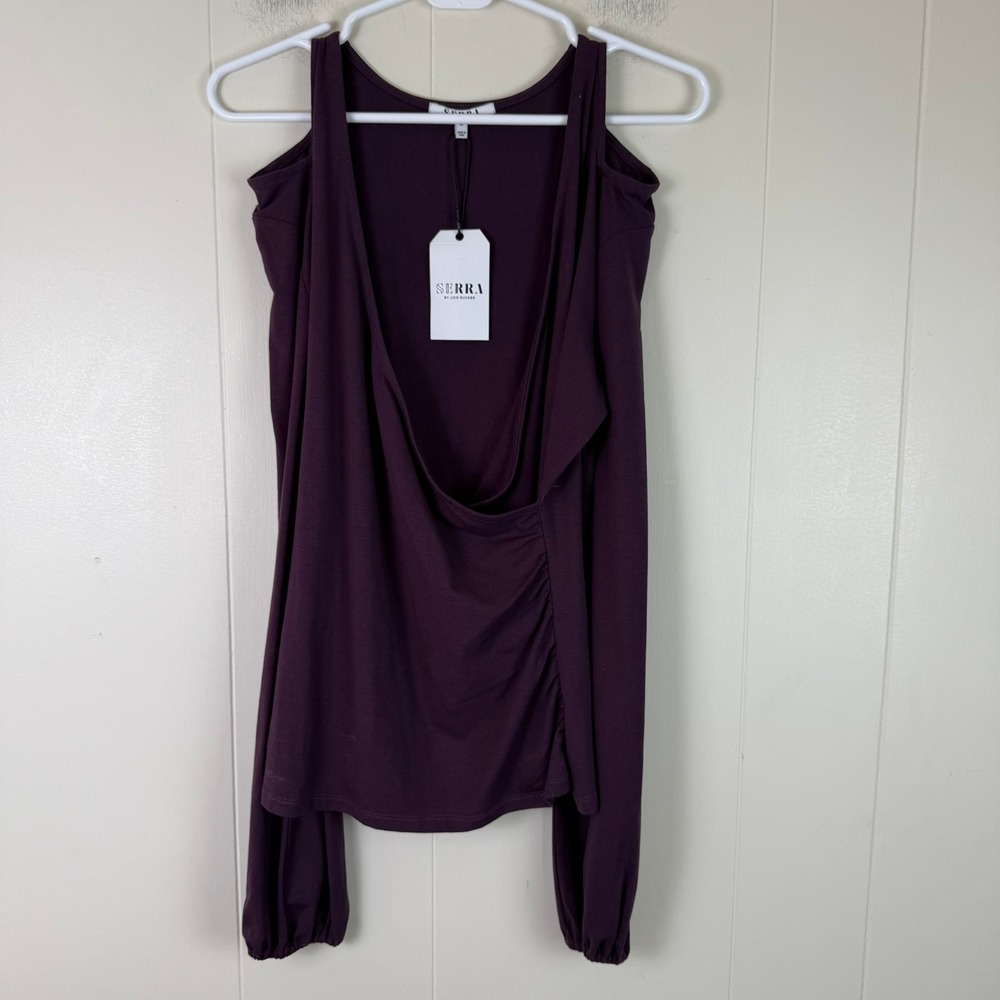 Serra By Joie Rucker Top Cold Shoulder Long Sleeve Ruched Plum Size M